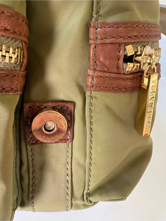 Tory Burch Olive Green Nylon Backpack with Brown Trim and Gold Hardware main image 12